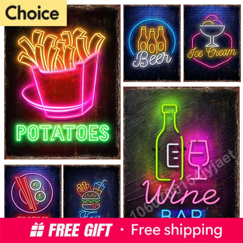 Food Snacks Menu - Vintage Neon Food Metal Tin Signs