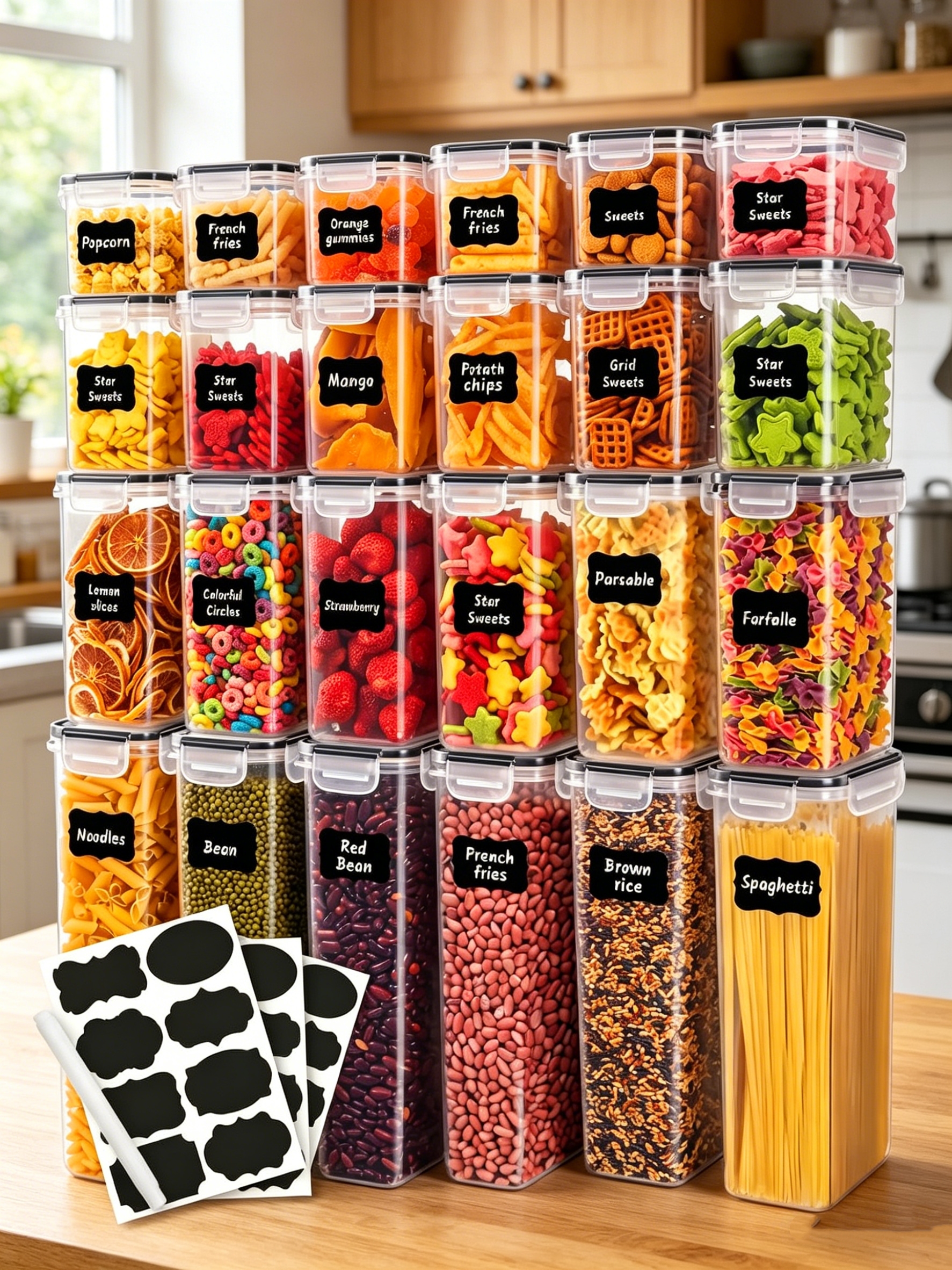 Snacks Food Labels - 42PCS-Kitchen,Airtight food storage containers, plastic airtight