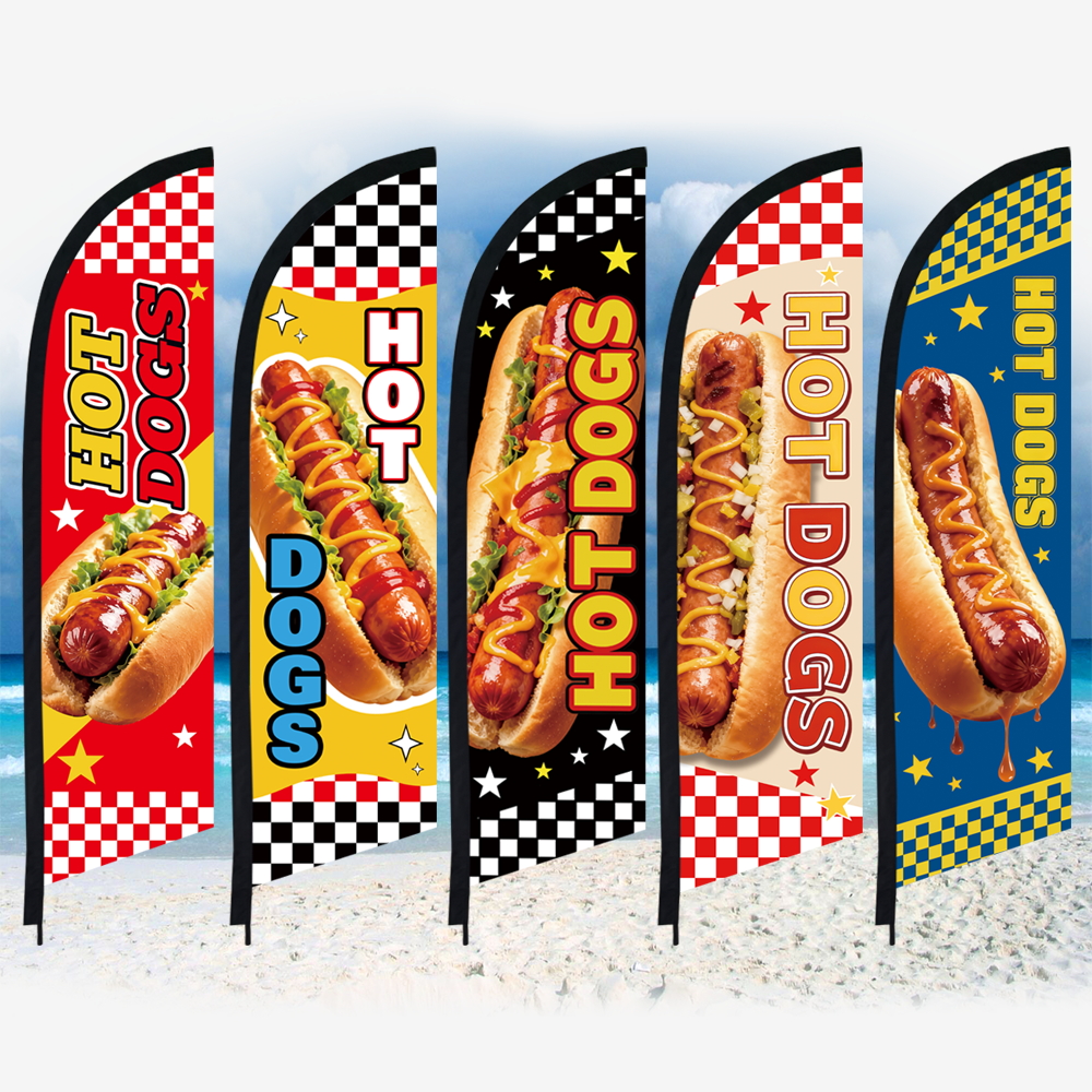 Fast Food With Snacks - HOT DOGS Feather Flag Bread With