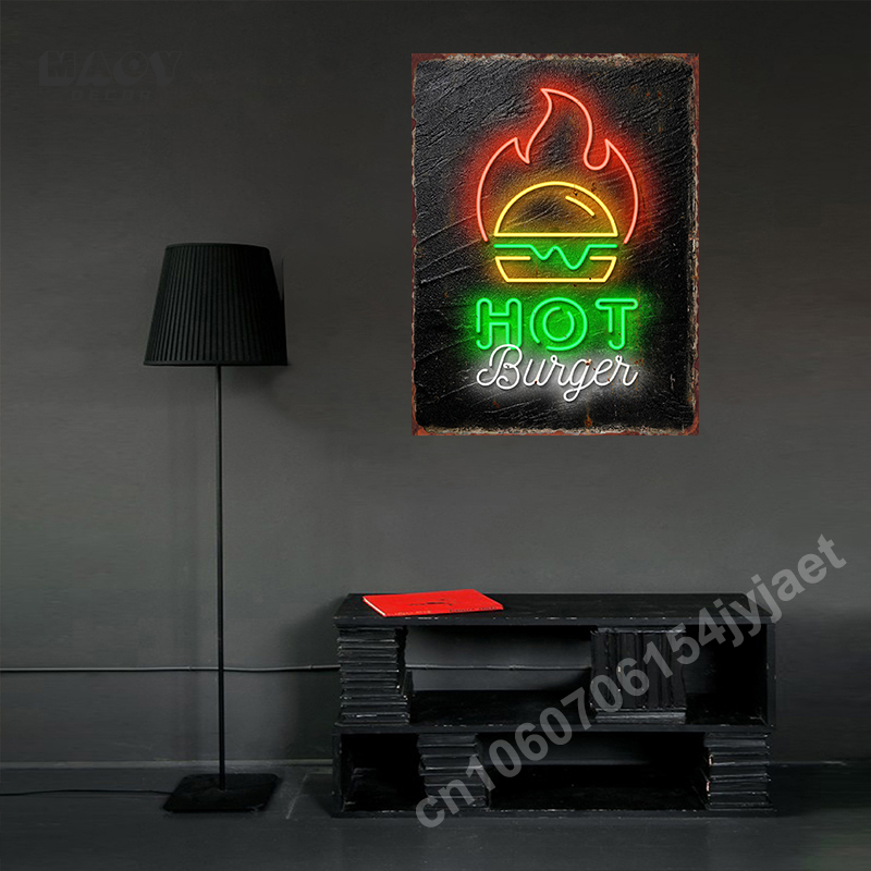 Vintage Neon Food Metal Tin Si – Food Snacks Menu recenzja i cena
